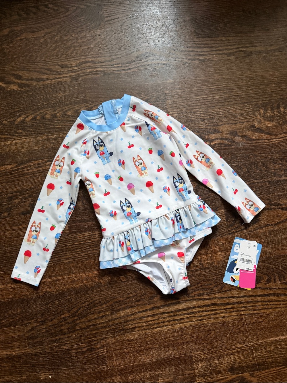 Disney Bluey Toddler Girls' Long-Sleeve Ruffle Rash Guard Swimsuit - 2T